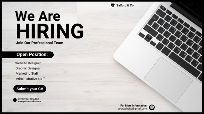 White Professional Hiring  Digital Display (16:9) template