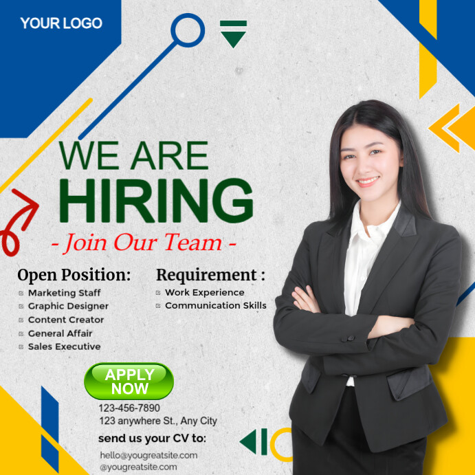 White Professional Hiring Square (1:1) template