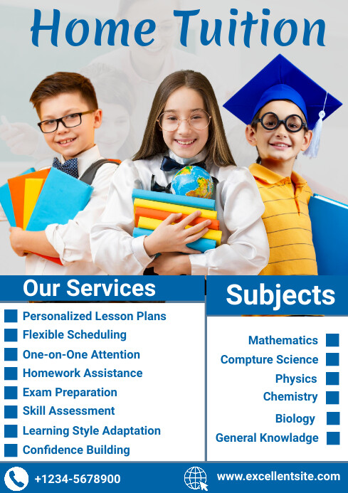 White Professional Home Tuition A4 Template | PosterMyWall