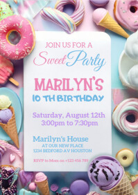 White Professional Ice Cream Party Invitation A4 template