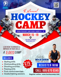 White Professional  ice Hockey summer Camp training program invitation promotion flyer template post Instagram Portrait