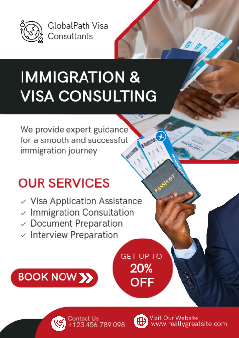 White Professional Immigration & Visa Consultant Services Poster A4 ...