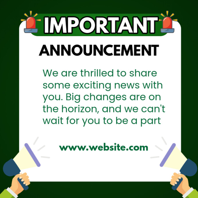 White Professional Important Announcement Notification Posters  Instagram Post template