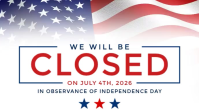 White Professional Independence Day Closure Notice Digital Display Video template