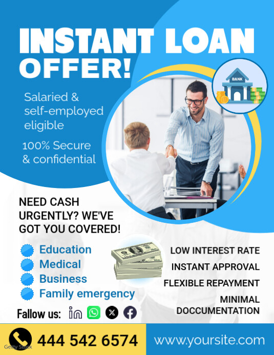 White Professional Instant Loan  Flyer (us Letter) template