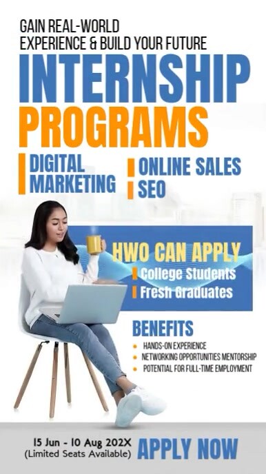 White Professional Internship Program Ads Instagram Reel template