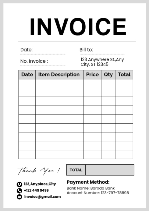 Plantilla de Blanco Invoice A4 | PosterMyWall