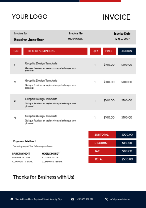Cee Invoice White Professional Invoice A4 Template | PosterMyWall