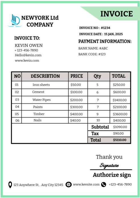 White Invoice A6 Template | PosterMyWall
