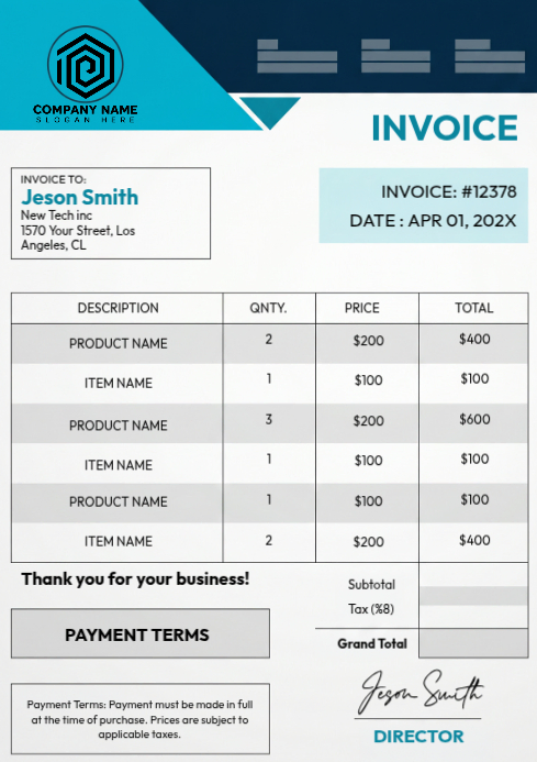 Modèle Blanc Invoice A4 | PosterMyWall