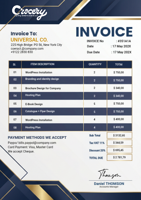 White Invoice A4 Template | PosterMyWall