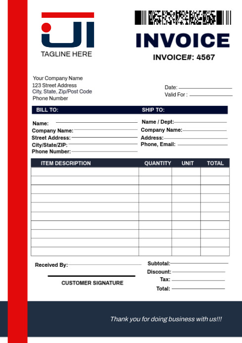 Copy of White Professional Invoice Template A4 | PosterMyWall