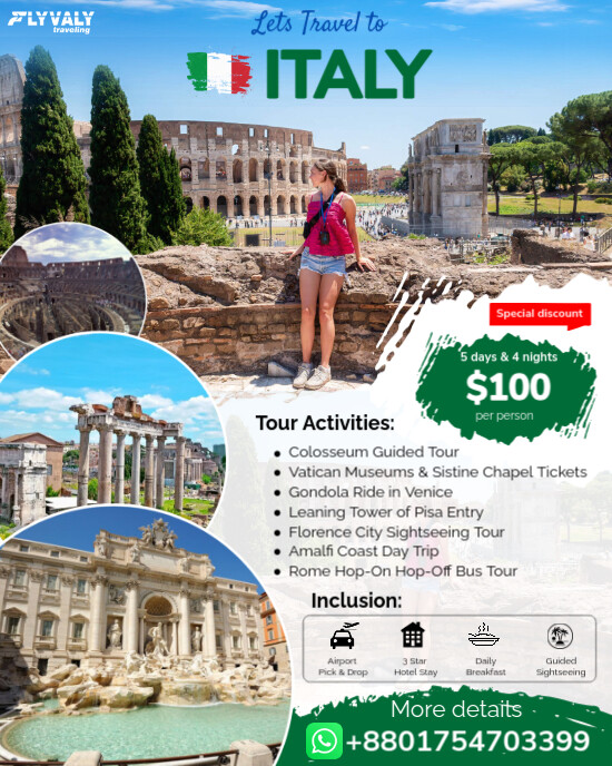 White Professional Italy Tour Package Ads Design Template Instagram Portrait