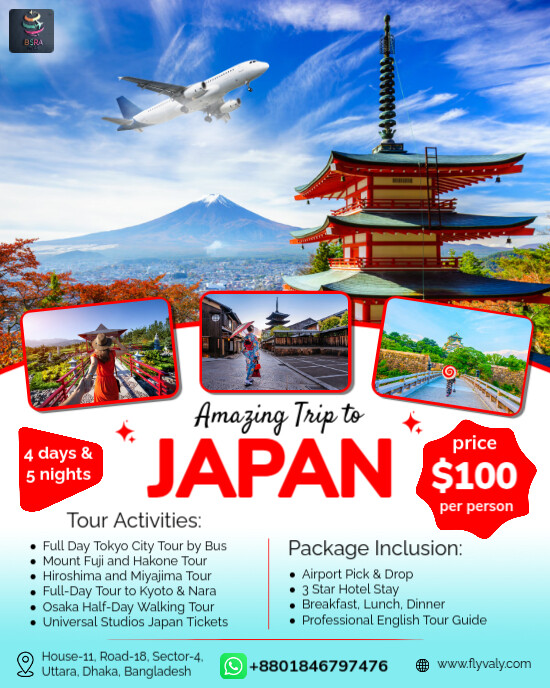 White Professional Japan Tour Package Poster Design Template Instagram Portrait