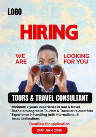 White Professional Job Hiring for Tours & Travel Consultant A3 Video template