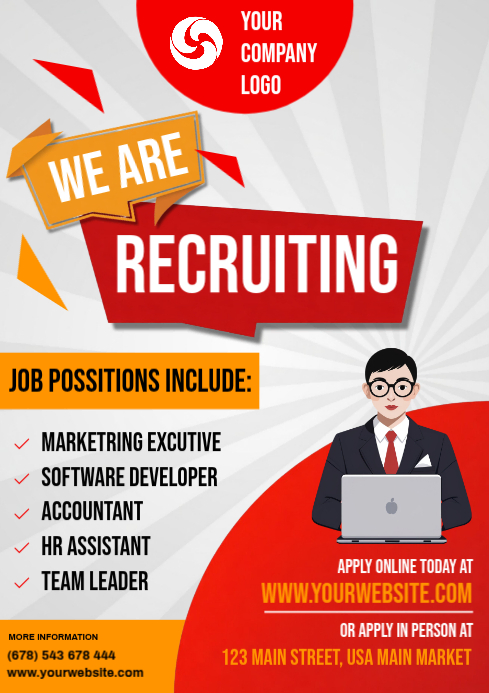 White Job Recruitment A4 Template | PosterMyWall