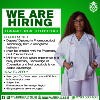White Professional Job Recruitment for Pharmaceutical Technologist Instagram Post template