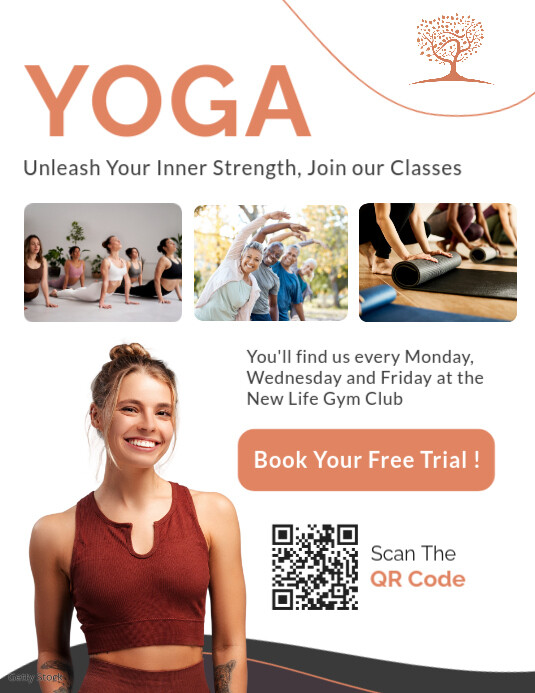 White Professional Kaki White And Black Yoga Classes And Lessons Advertisement 2025 2026 2027 2028 2 Folheto (US Letter) template