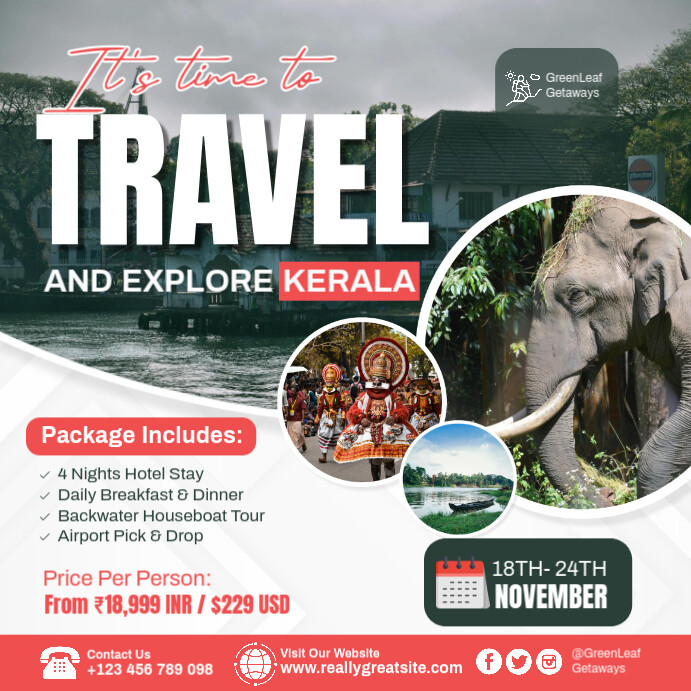 White Professional Kerala Travel Agent Flyer Template Instagram Post