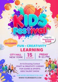 White Professional Kids Festival Flyer A4 template