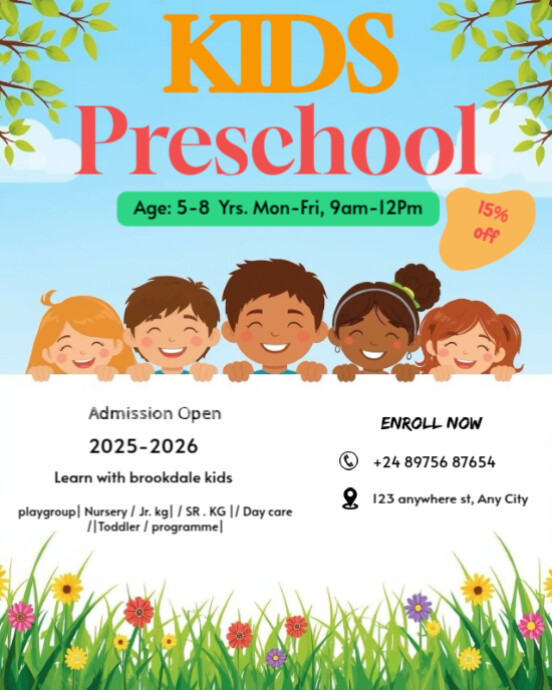 White Professional Kids Preschool Flyer Instagram Portrait template