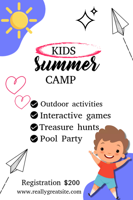 White Professional Kids Summer Camp Poster Template | PosterMyWall