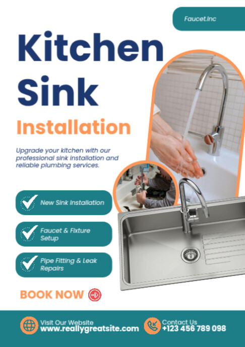 Copy of White Professional Kitchen Sink Installation Services Poster ...
