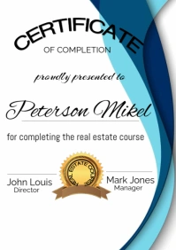 White Professional Light Blue Certificate Of Completion  A4 template