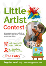 White Professional Little Artist Contest Poster Template – Kids Art Competition Flyer A2
