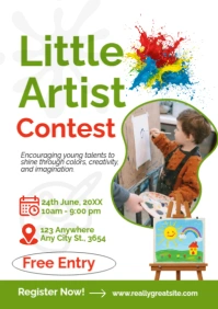 White Professional Little Artist Contest Poster Template – Kids Art Competition Flyer A2