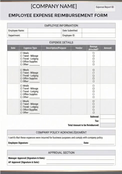 Expense Reimbursement Form A4 Template | PosterMyWall