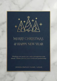 สีเทา Christmas and New Year Greeting A6 Template