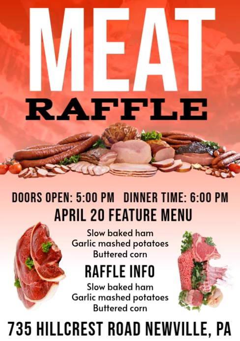 Plantilla de White Professional Meat Raffle Event A4 Video | PosterMyWall