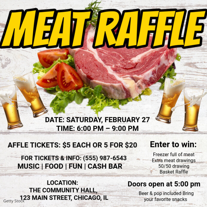 Meat Package Raffle Template White Professional Meat Raffle Flyer Instagram Post Template | PosterMyWall