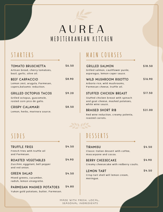 Mediterranean Restaurant Menu Template | PosterMyWall