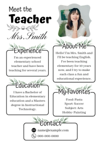 White Professional Meet The Teacher A4 template