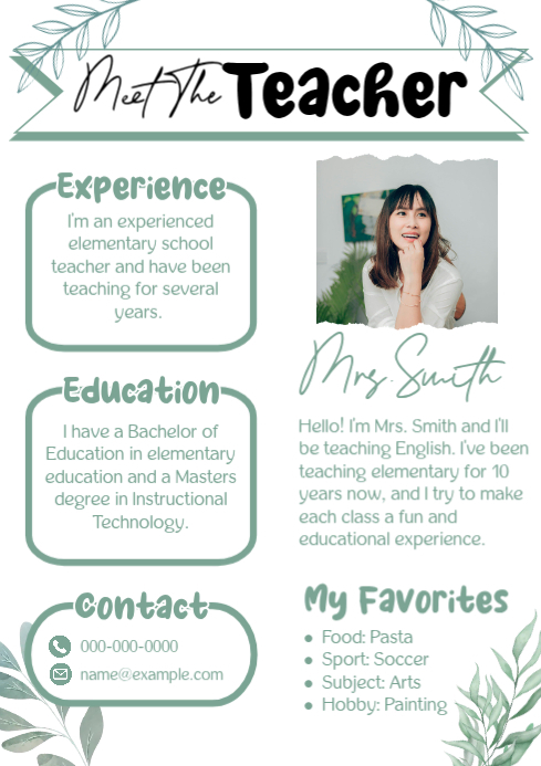 White Professional Meet The Teacher A4 Template | PosterMyWall