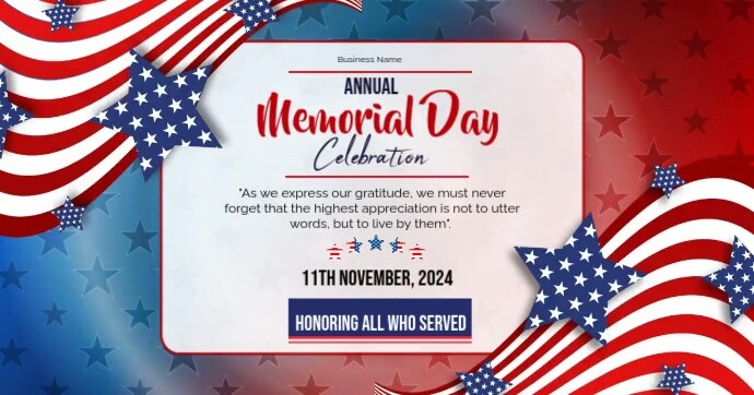White Professional Memorial Day Celebration Invitation Facebook Shared Image template