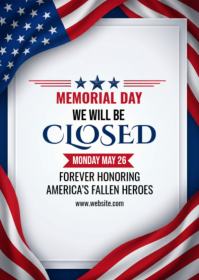 White Professional Memorial Day Closure Announcement A6 template