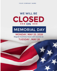 White Professional Memorial Day Closure Announcement Instagram Portrait template