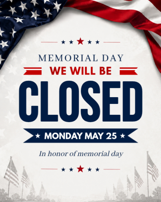White professional memorial day closure announcement instagram portrait ...