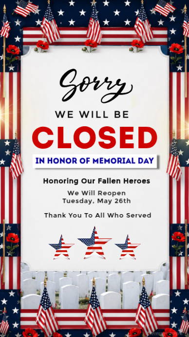 Memorial Day Closure Announcement Template | PosterMyWall