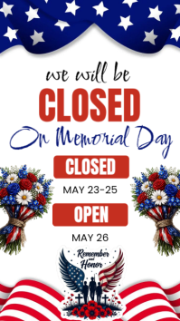 White Professional Memorial Day Closure Notice Instagram Story template