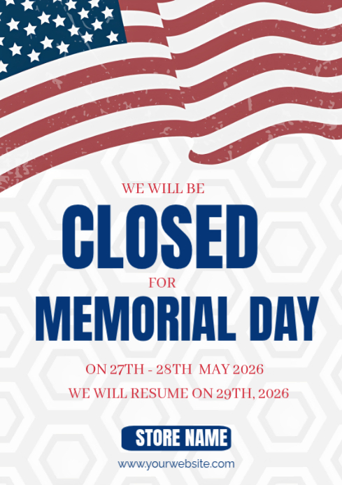 Memorial Day Closure Notice A4 Template | PosterMyWall