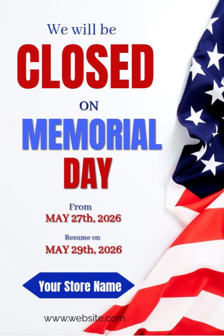 Plantilla de Memorial Day Closure Pósters | PosterMyWall