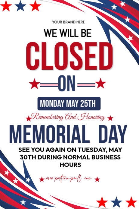 Memorial Day Closure Posters Template | PosterMyWall