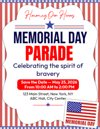 White Professional Memorial Day Parade Flyer ใบปลิว (US Letter) template