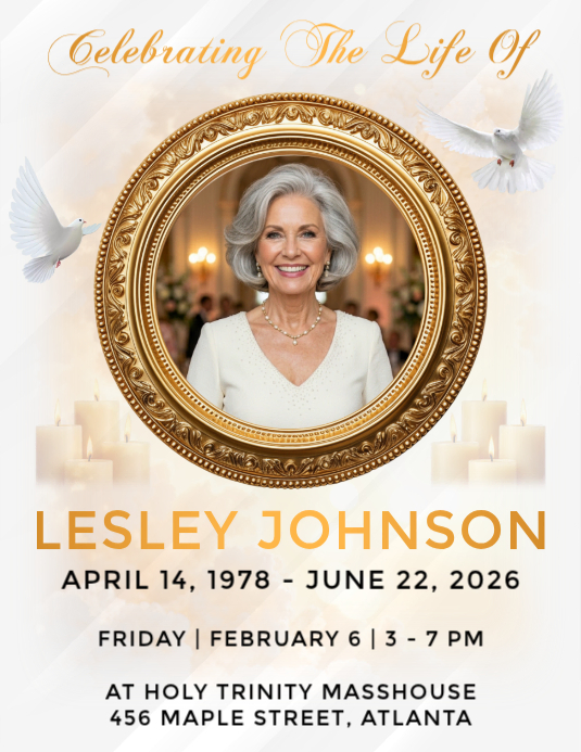 White Professional Memorial Service Flyer Template | PosterMyWall