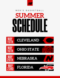 White Professional Men's Basketball Summer Schedule Flyer Рекламная листовка (US Letter) template