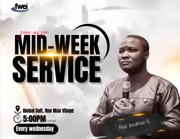 White professional mid-week church service flyer Template | PosterMyWall